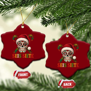 Seis Siete Christmas Meme Ceramic Ornament Sugar Skull 67 Santa Hat Candy Canes TS02 Print Your Wear