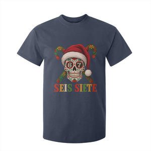 Seis Siete Christmas Meme T Shirt For Kid Sugar Skull 67 Santa Hat Candy Canes TS02 Navy Print Your Wear
