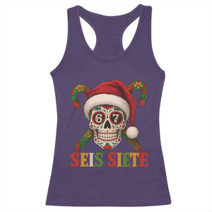Seis Siete Christmas Meme Racerback Tank Top Sugar Skull 67 Santa Hat Candy Canes TS02 Purple Print Your Wear