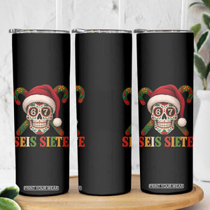 Seis Siete Christmas Meme Skinny Tumbler Sugar Skull 67 Santa Hat Candy Canes TS02 Print Your Wear