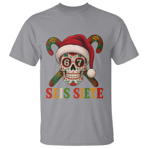 Seis Siete Christmas Meme T Shirt Sugar Skull 67 Santa Hat Candy Canes TS02 Sport Gray Print Your Wear