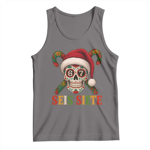 Seis Siete Christmas Meme Tank Top Sugar Skull 67 Santa Hat Candy Canes TS02 Deep Heather Print Your Wear