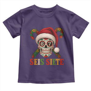 Seis Siete Christmas Meme Toddler T Shirt Sugar Skull 67 Santa Hat Candy Canes TS02 Purple Print Your Wear