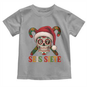 Seis Siete Christmas Meme Toddler T Shirt Sugar Skull 67 Santa Hat Candy Canes TS02 Sport Gray Print Your Wear