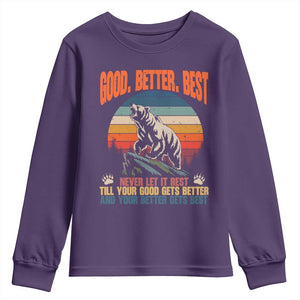 Retro Mountain Bear Outdoor Adventure Youth Sweatshirt Good Better Best Inspiration Motivation TS02 Purple Print Your Wear