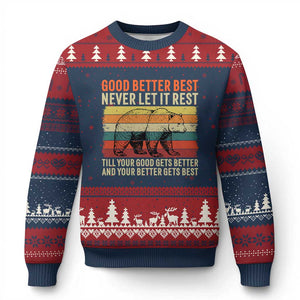 Good Better Best Motivational Ugly Christmas Sweater Retro Never Let It Rest TS02 Navy Red Print Your Wear
