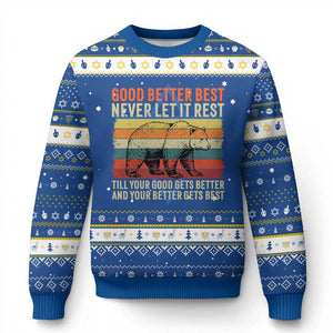 Good Better Best Motivational Hanukkah Ugly Sweater Retro Never Let It Rest TS02 Blue White Print Your Wear