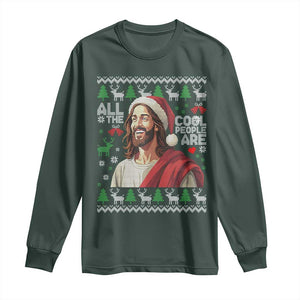 Funny Jesus Birthday Long Sleeve Shirt All the Cool People Are Born in December TS02 Dark Forest Green Print Your Wear