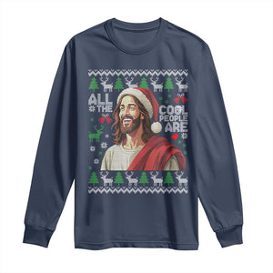 Funny Jesus Birthday Long Sleeve Shirt All the Cool People Are Born in December TS02 Navy Print Your Wear