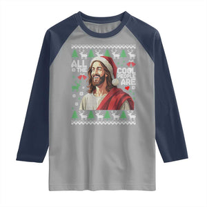 Funny Jesus Birthday Raglan Shirt All the Cool People Are Born in December TS02 Sport Gray Navy Print Your Wear