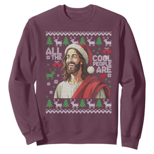 Funny Jesus Birthday Sweatshirt All the Cool People Are Born in December TS02 Maroon Print Your Wear