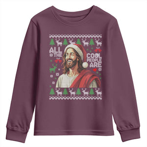 Funny Jesus Birthday Youth Sweatshirt All the Cool People Are Born in December TS02 Maroon Print Your Wear