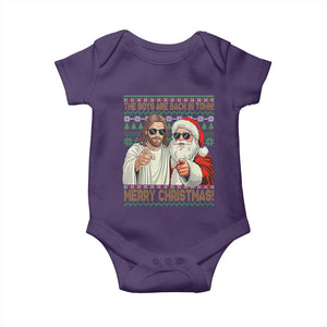 The Boys Are Back in Town Funny Christmas Baby Onesie Cool Santa and Jesus Holiday Humor TS02 Purple Print Your Wear