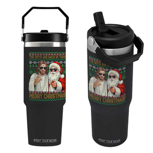 The Boys Are Back in Town Funny Christmas Flip Straw Tumbler Cool Santa and Jesus Holiday Humor TS02 One Size: 30 oz Black Print Your Wear