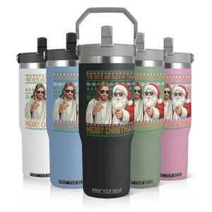 The Boys Are Back in Town Funny Christmas Flip Straw Tumbler Cool Santa and Jesus Holiday Humor TS02 Print Your Wear