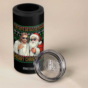 The Boys Are Back in Town Funny Christmas 4 in 1 Can Cooler Tumbler Cool Santa and Jesus Holiday Humor TS02 Print Your Wear