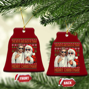 The Boys Are Back in Town Funny Christmas Ceramic Ornament Cool Santa and Jesus Holiday Humor TS02 Print Your Wear