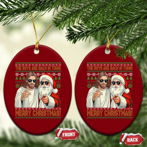 The Boys Are Back in Town Funny Christmas Ceramic Ornament Cool Santa and Jesus Holiday Humor TS02 Print Your Wear