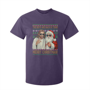 The Boys Are Back in Town Funny Christmas T Shirt For Kid Cool Santa and Jesus Holiday Humor TS02 Purple Print Your Wear
