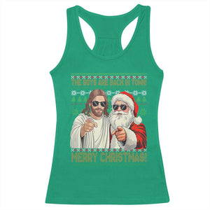 The Boys Are Back in Town Funny Christmas Racerback Tank Top Cool Santa and Jesus Holiday Humor TS02 Irish Green Print Your Wear