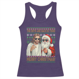 The Boys Are Back in Town Funny Christmas Racerback Tank Top Cool Santa and Jesus Holiday Humor TS02 Purple Print Your Wear