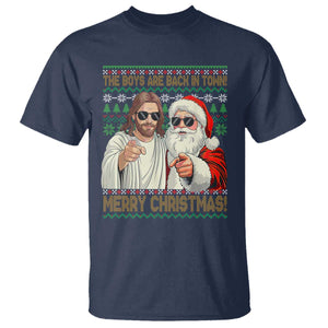 The Boys Are Back in Town Funny Christmas T Shirt Cool Santa and Jesus Holiday Humor TS02 Navy Print Your Wear