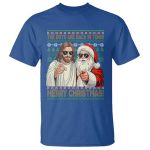 The Boys Are Back in Town Funny Christmas T Shirt Cool Santa and Jesus Holiday Humor TS02 Royal Blue Print Your Wear