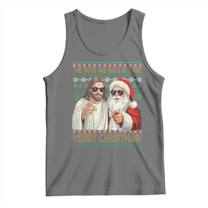 The Boys Are Back in Town Funny Christmas Tank Top Cool Santa and Jesus Holiday Humor TS02 Black Heather Print Your Wear