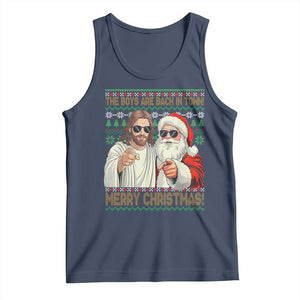 The Boys Are Back in Town Funny Christmas Tank Top Cool Santa and Jesus Holiday Humor TS02 Navy Print Your Wear