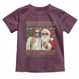The Boys Are Back in Town Funny Christmas Toddler T Shirt Cool Santa and Jesus Holiday Humor TS02 Maroon Print Your Wear