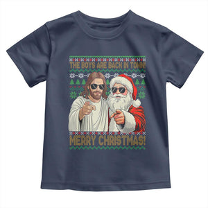 The Boys Are Back in Town Funny Christmas Toddler T Shirt Cool Santa and Jesus Holiday Humor TS02 Navy Print Your Wear