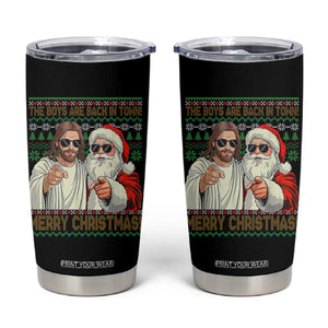 The Boys Are Back in Town Funny Christmas Tumbler Cup Cool Santa and Jesus Holiday Humor TS02 Black Print Your Wear