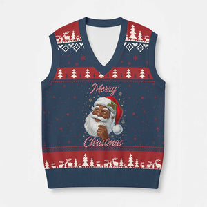 Merry Xmas Black Santa Claus V-Neck Knit Sweater Vest Retro Nostalgic Festive Holiday TS02 Navy Red Print Your Wear