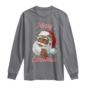 Merry Christmas Black Santa Claus Long Sleeve Shirt Retro Nostalgic Festive Holiday TS02 Charcoal Print Your Wear