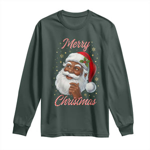 Merry Christmas Black Santa Claus Long Sleeve Shirt Retro Nostalgic Festive Holiday TS02 Dark Forest Green Print Your Wear