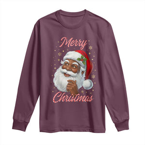 Merry Christmas Black Santa Claus Long Sleeve Shirt Retro Nostalgic Festive Holiday TS02 Maroon Print Your Wear