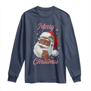 Merry Christmas Black Santa Claus Long Sleeve Shirt Retro Nostalgic Festive Holiday TS02 Navy Print Your Wear