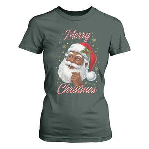 Merry Christmas Black Santa Claus T Shirt For Women Retro Nostalgic Festive Holiday TS02 Dark Forest Green Print Your Wear
