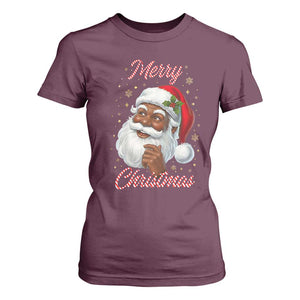 Merry Christmas Black Santa Claus T Shirt For Women Retro Nostalgic Festive Holiday TS02 Maroon Print Your Wear