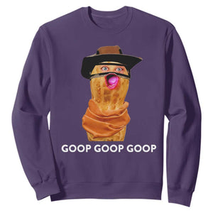 Goop Goop Goop Meme Sweatshirt Unhinged Cowboy Peanut Core Weirdos TS02 Purple Print Your Wear
