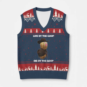 Cowboy Peanut Meme V-Neck Knit Sweater Vest Live By The Goop Die By The Goop TS02 Navy Red Print Your Wear