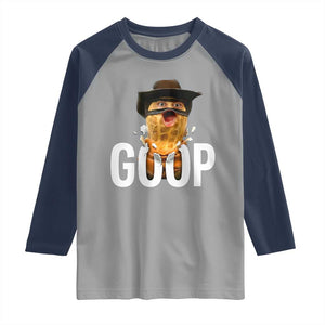 Goop Meme Explosion Raglan Shirt Screaming Peanut Cowboy Brainrot Energy TS02 Sport Gray Navy Print Your Wear