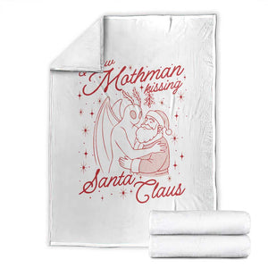 I Saw Mothman Kissing Santa Claus Throw Blanket Funny Cryptid Christmas Gag Gift TS02 White Print Your Wear