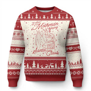 I Saw Mothman Kissing Santa Claus Ugly Christmas Sweater Funny Cryptid Xmas Gag Gift TS02 Beige Red Print Your Wear
