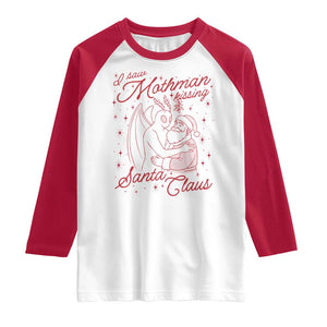 I Saw Mothman Kissing Santa Claus Raglan Shirt Funny Cryptid Christmas Gag Gift TS02 White Red Print Your Wear