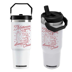 I Saw Mothman Kissing Santa Claus Flip Straw Tumbler Funny Cryptid Christmas Gag Gift TS02 One Size: 30 oz White Print Your Wear