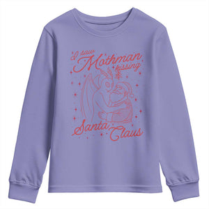 I Saw Mothman Kissing Santa Claus Youth Sweatshirt Funny Cryptid Christmas Gag Gift TS02 Violet Print Your Wear
