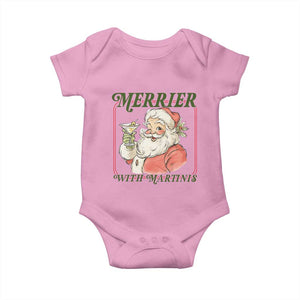 Merrier With Martinis Baby Onesie Funny Retro Santa Christmas Cocktail Lover TS02 Light Pink Print Your Wear