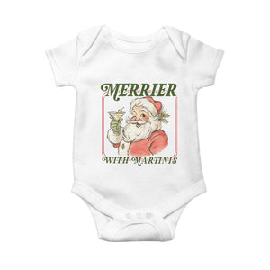Merrier With Martinis Baby Onesie Funny Retro Santa Christmas Cocktail Lover TS02 White Print Your Wear
