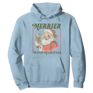 Merrier With Martinis Hoodie Funny Retro Santa Christmas Cocktail Lover TS02 Light Blue Print Your Wear